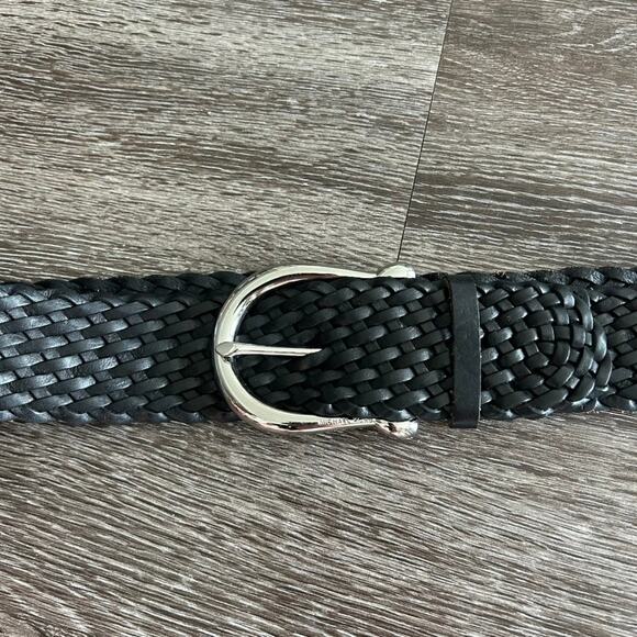 EUC Michael Kors Black Braided Leather Belt Silver Buckle Medium Classic Chic MK - Picture 4 of 13
